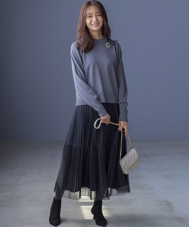 組曲 L ラメチュールプリーツ スカート ブラック系