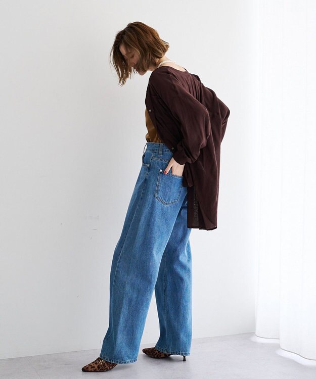 YECCA VECCA ドライタッチシアーバンドカラーシャツ Brown