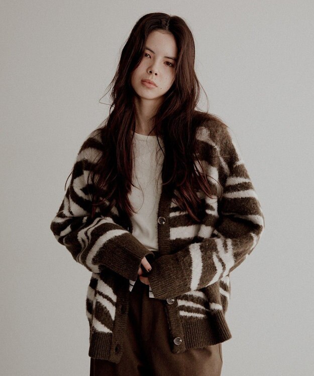 CRAFT STANDARD BOUTIQUE アニマルジャカードニットカーディガン Khaki