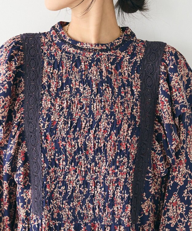 CRAFT STANDARD BOUTIQUE シャーリング袖フリルワンピース Flower Red