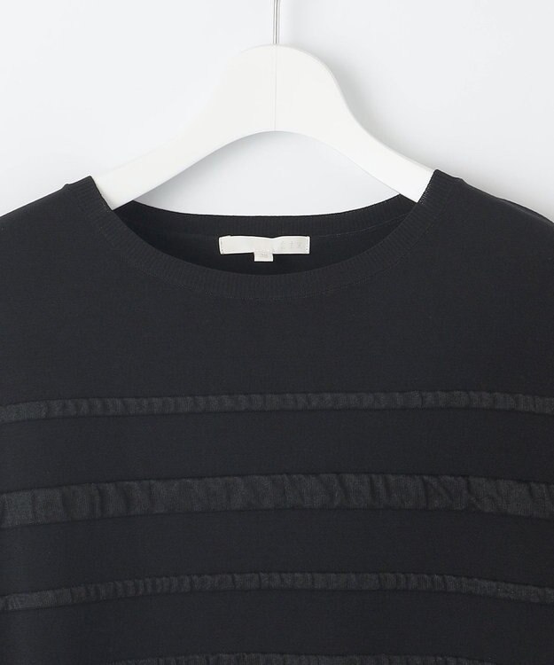 自由区 S 【接触冷感・UVカット・洗える】クレープストレッチボーダー ニット ブラック