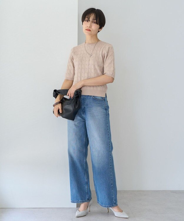 AMERICAN HOLIC ケーブル５分袖ニットプルオーバー Beige