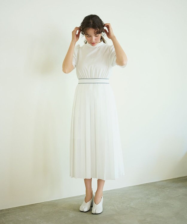 #Newans 〈花乃まりあさんコラボ〉ワイドプリーツワンピース ホワイト