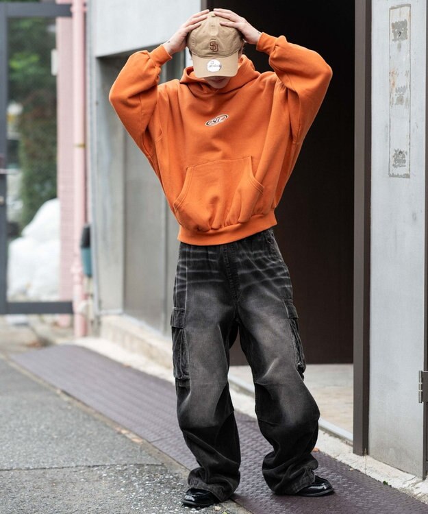 WEGO 【ユニセックス着用ITEM/裏起毛】バルーンクロップドグラフィックプルパーカー ダークオレンジ