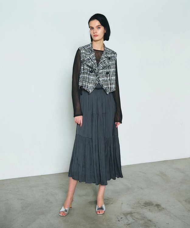 GRACE CONTINENTAL フリンジミニベスト ブラック