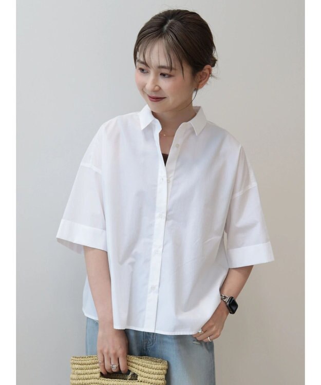 AMERICAN HOLIC イージーケア５分袖バックタックシャツ Off White