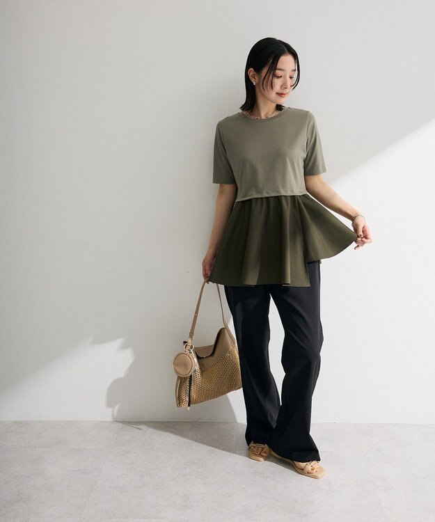 Green Parks 異素材ドッキングペプラムプルオーバー Khaki