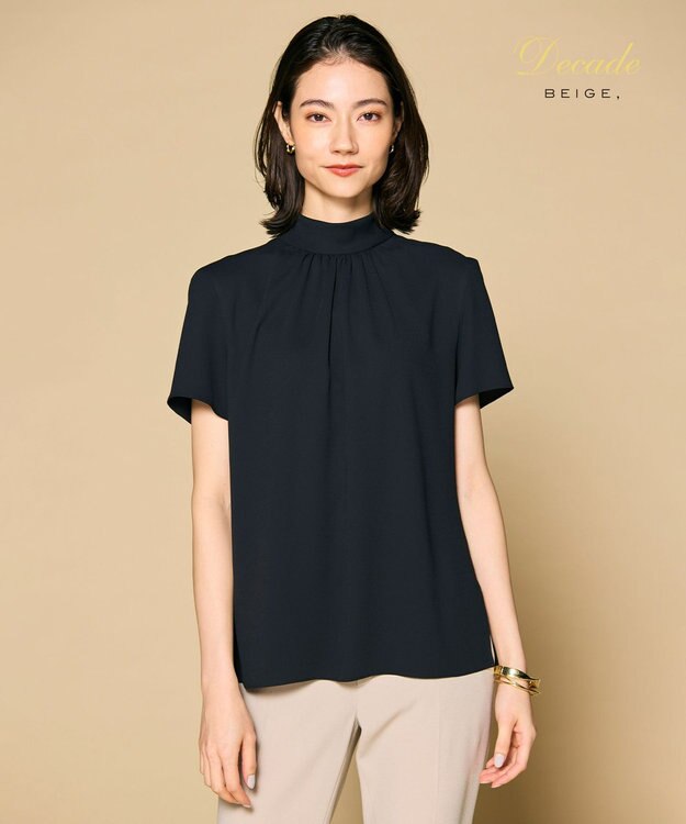 BEIGE， EVA / ハイネックハーフスリーブブラウス Black