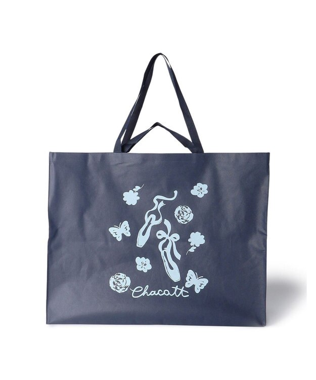 Chacott フラワー不織布バッグL ネイビー