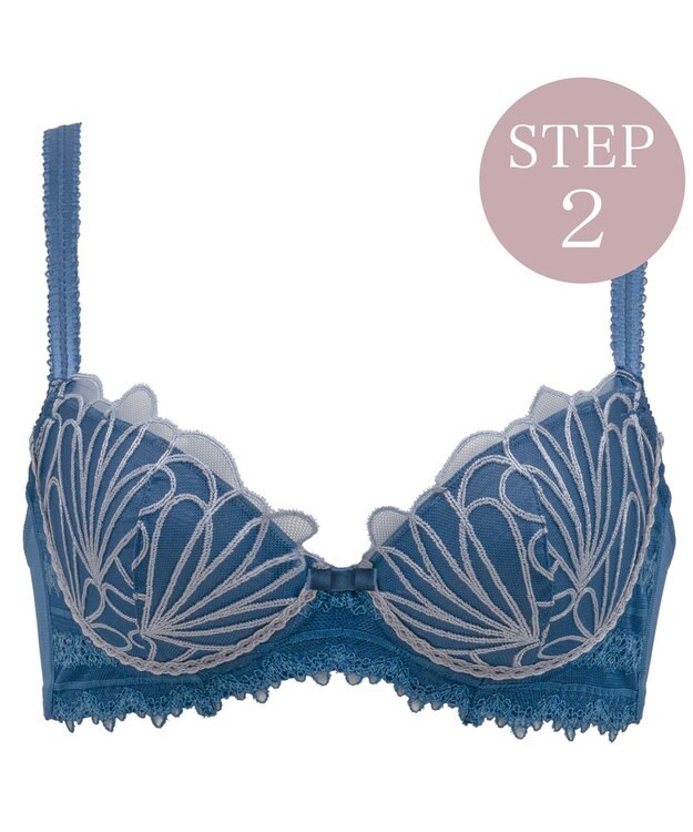 BRADELIS New York 【BRADELIS New York / 育乳補整ブラ・STEP2 寄せる】ローズステップ2ブラ24S1 脇高設計でスッキリ補正 ブルー