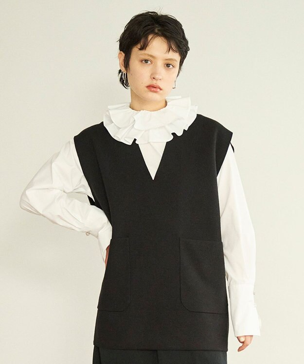 #Newans 【洗える】Vネックニットベスト ブラック系