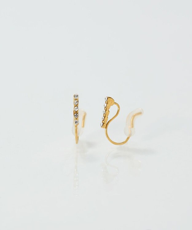 Phoebe 【痛くないシリーズ/金属アレルギー対応】ストレートビジューライトフィットイヤリング ゴールド