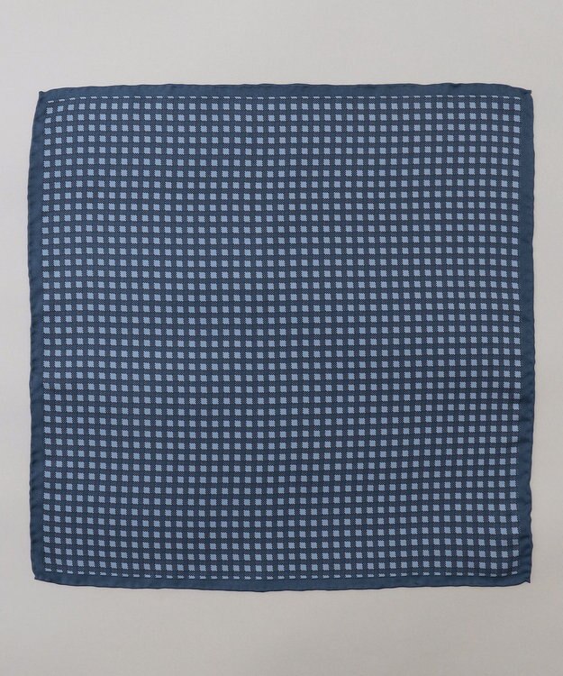 GOTAIRIKU 首にも巻ける【2WAY/日本製】シルク100% ポケットチーフ（チェック柄） ネイビー系8
