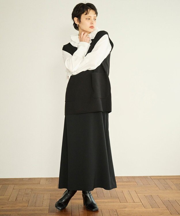 #Newans 【洗える】Vネックニットベスト ブラック系