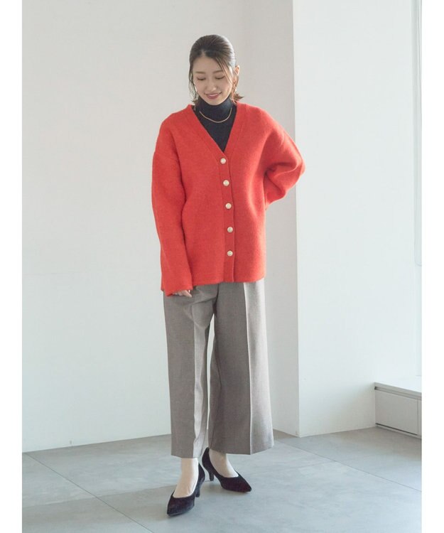 Te chichi 起毛ミドルVネックカーディガン オレンジ