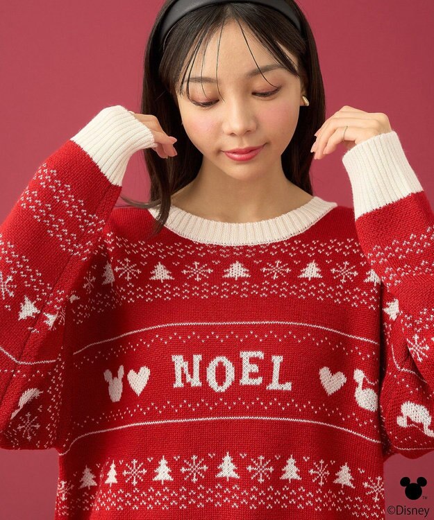 earth music&ecology Ｄｉｓｎｅｙ／ノルディック柄ニットプルオーバー Red