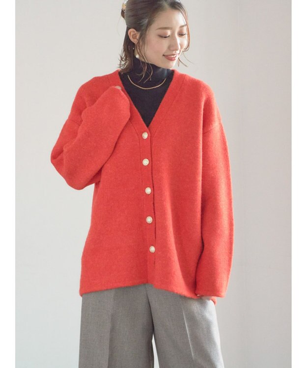 Te chichi 起毛ミドルVネックカーディガン オレンジ