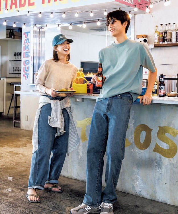 UNFILO 【UNFILO DENIM】撥水 カーブワイドデニム ミッドブルー