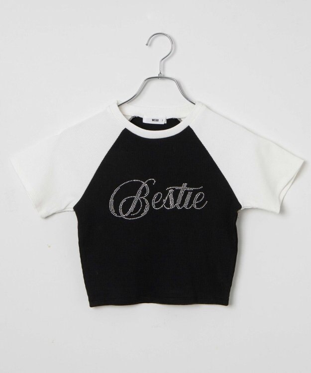 WEGO ラインストーンラグランちびT ブラックその他