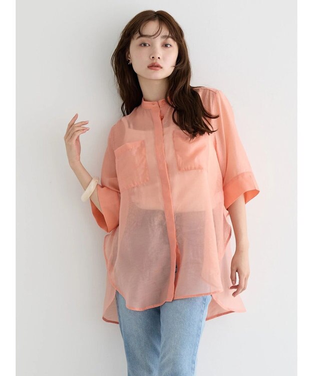 AMERICAN HOLIC シアーバックフレアＷポケットシャツチュニック Pink