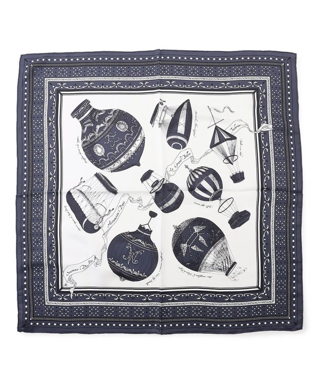 23区 manipuri  バルーンバンダナプリント シルク スカーフ ネイビー系