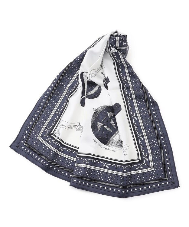 23区 manipuri  バルーンバンダナプリント シルク スカーフ ネイビー系