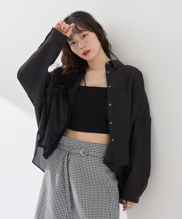 earth music&ecology ワイドシルエットシアーシャツ Black