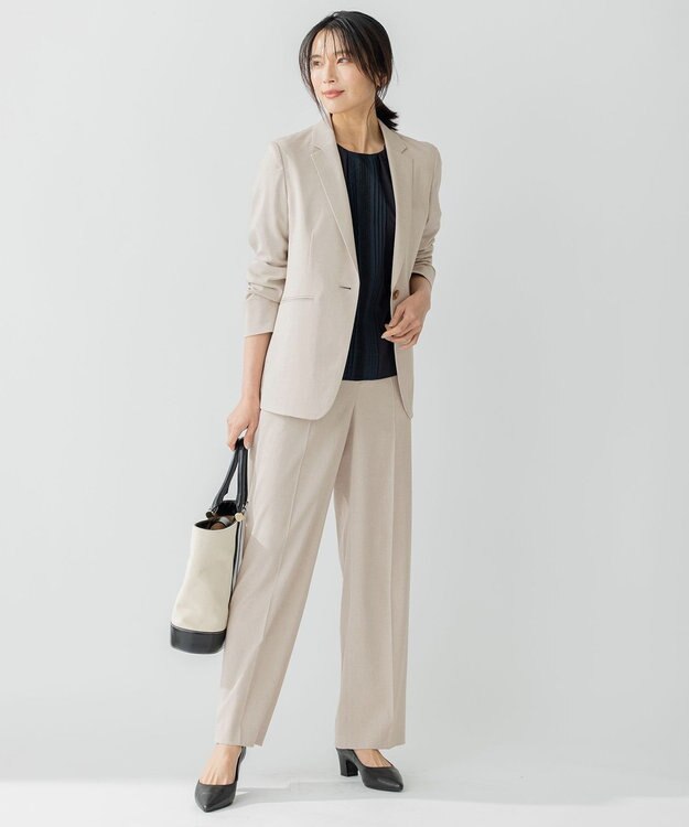 23区 【セットアップ対応/洗える】アイアスマットストレッチ セミワイド パンツ ベージュ系