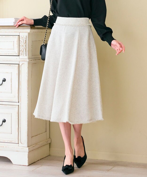 Feroux 【セットアップ対応】春ツイード フレアスカート ホワイト系1