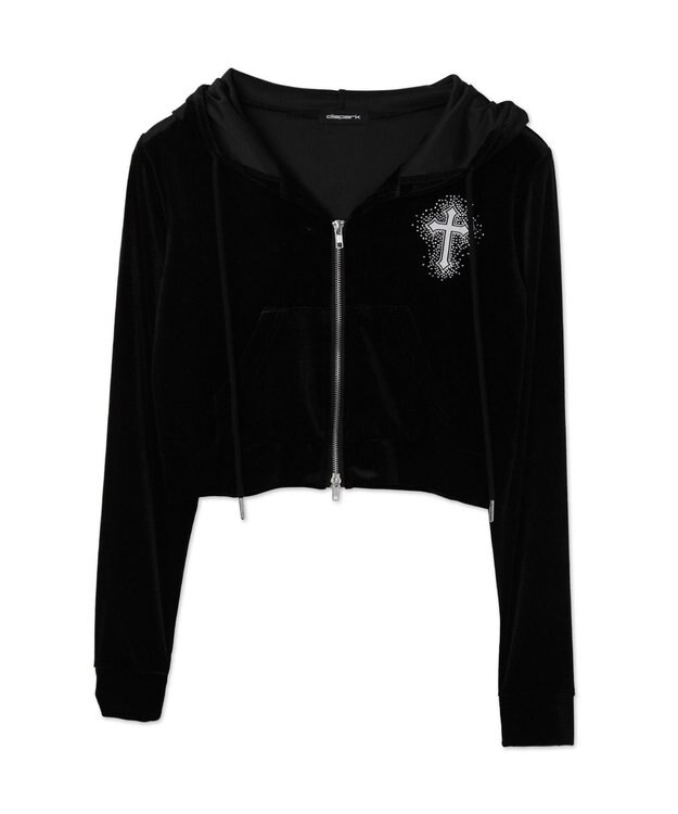 WEGO 【SETUP対応ITEM】ラインストーンベロアWZIPパーカー ブラック