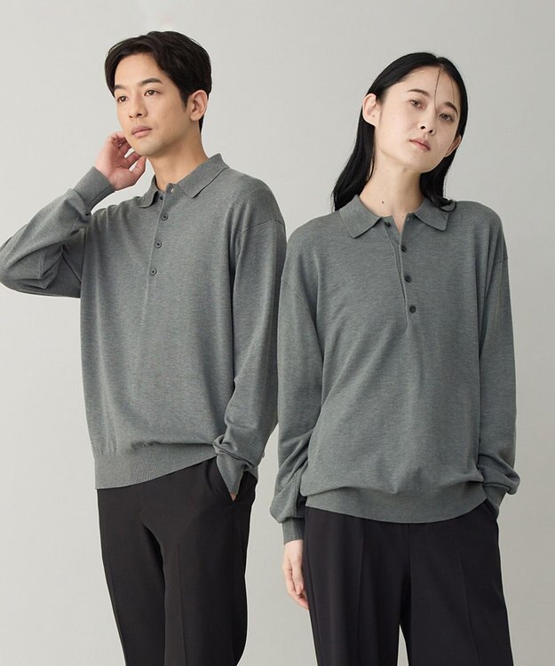 UNFILO MENS 【男女兼用】ソフトサーモ アンチピリングニット ポロ チャコール