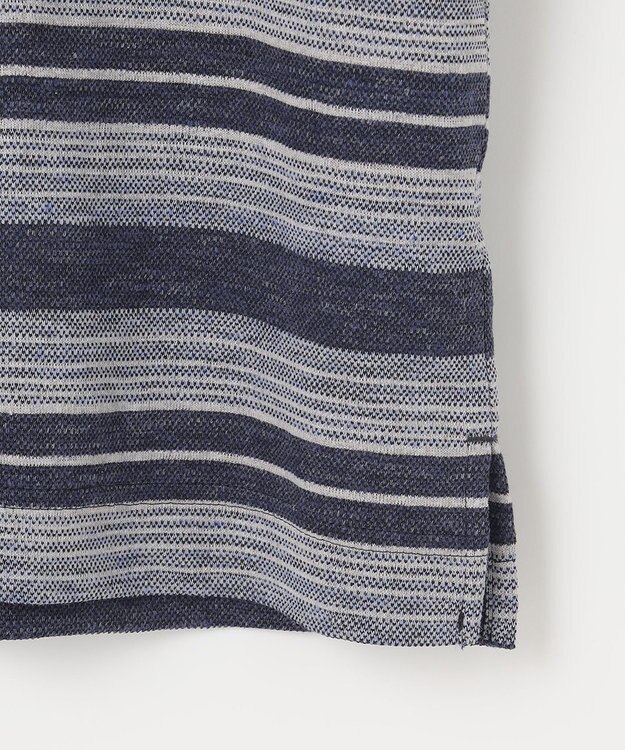 JOSEPH ABBOUD 【キングサイズ・吸水速乾】リネンマルチボーダー ポロシャツ ネイビー系2