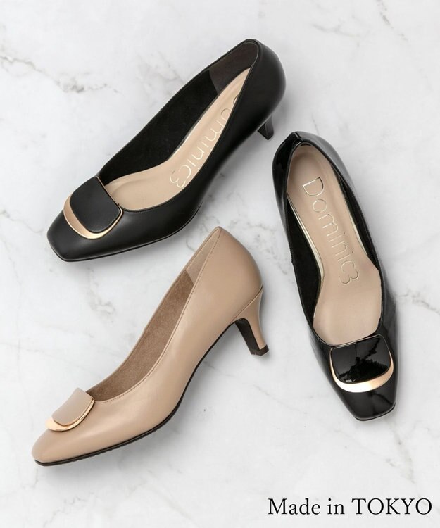 Dominic3 スクエアモチーフ レザーパンプス ブラック