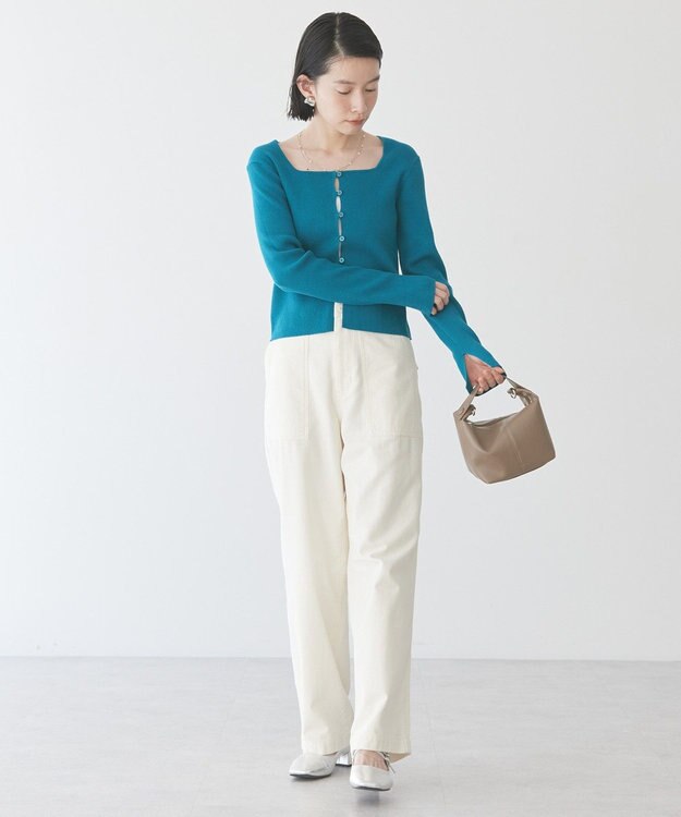 AMERICAN HOLIC スクエアリブニットカーディガン Turquoise Blue