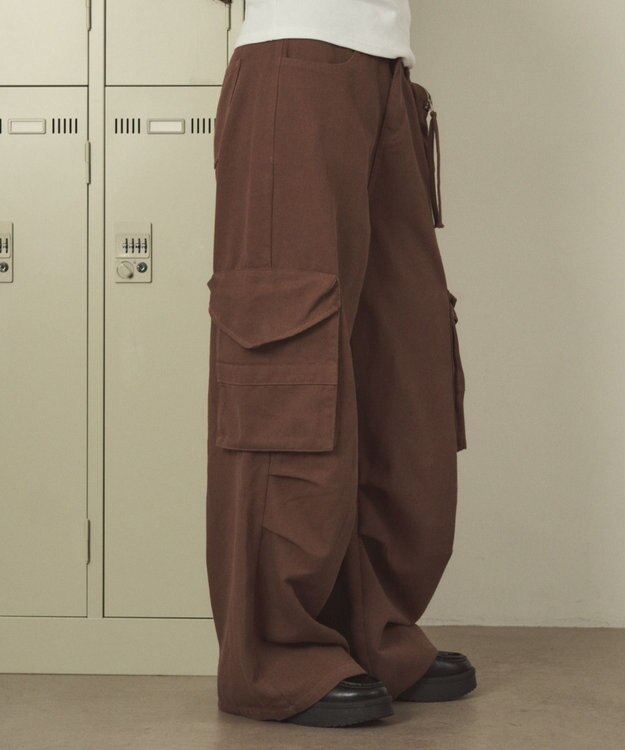 WEGO ポーチ付きウォッシュドカーゴパンツ ブラウン