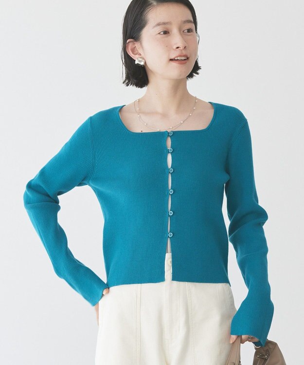 AMERICAN HOLIC スクエアリブニットカーディガン Turquoise Blue