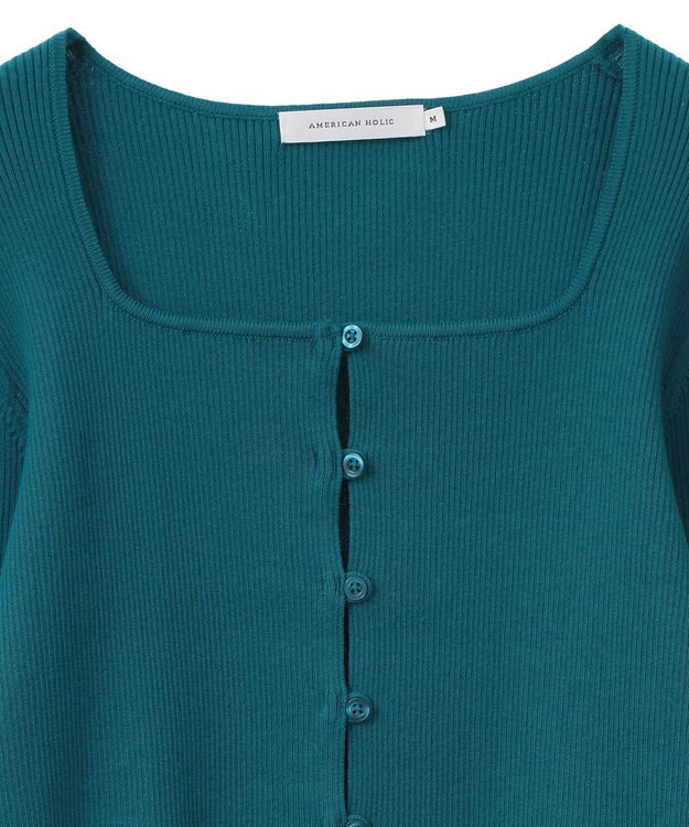 AMERICAN HOLIC スクエアリブニットカーディガン Turquoise Blue