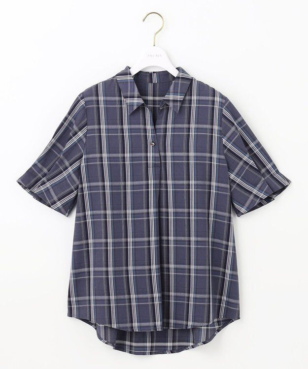 ANY SIS 【洗える】ピケチェック ブラウス ネイビー系