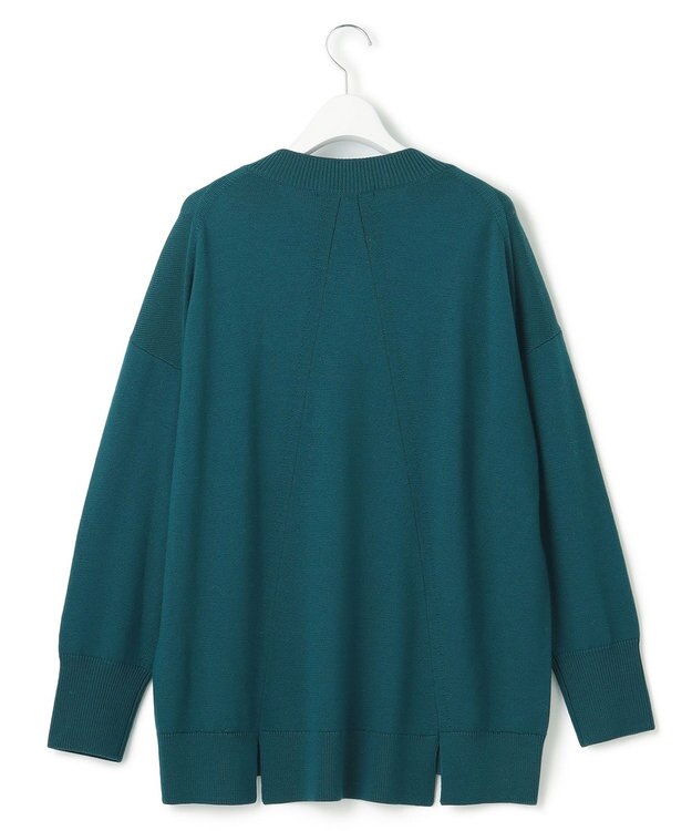 23区 L 【洗える】ウールミドルゲージ Vネック チュニック ニット ピーコックグリーン系