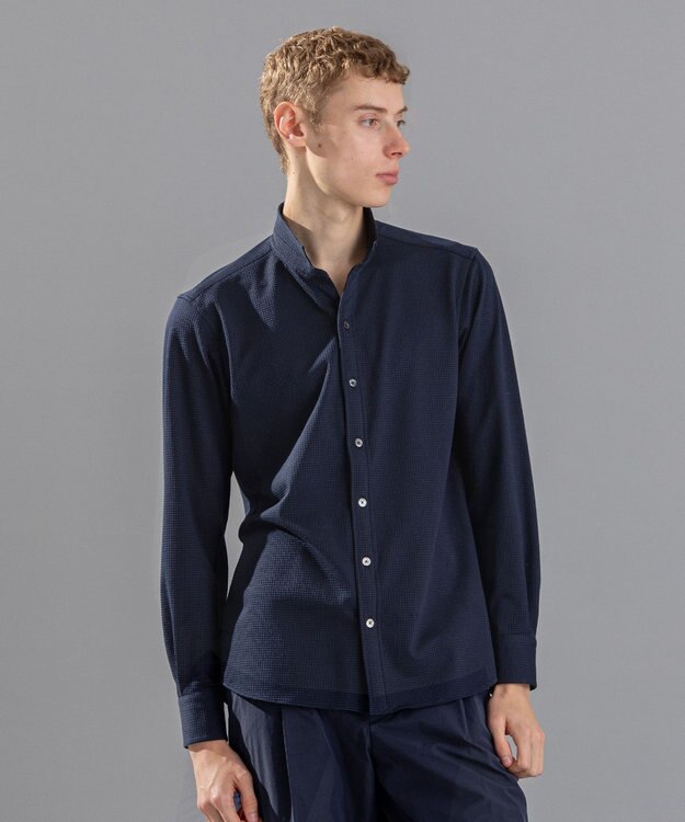 JOSEPH HOMME コンフォートクリアギンガム　ウイングカラーシャツ ネイビー系