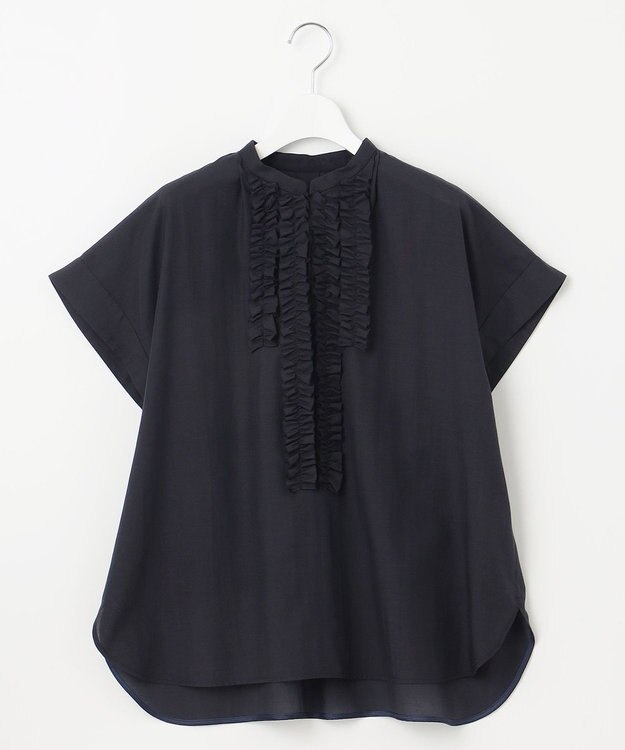 自由区 【洗える】ソフトリネンフリルディティール ブラウス ネイビー