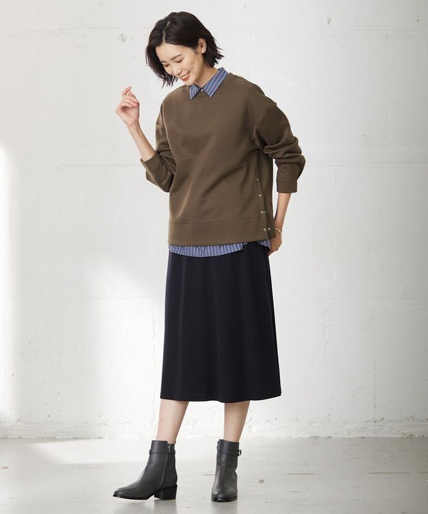 J.PRESS LADIES 【洗える】セルロースリバー スカート ネイビー系