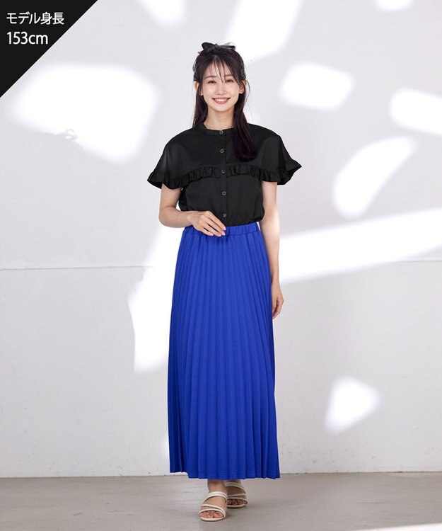 Tiaclasse 【ウエストゴム・洗える】カットソーアコーディオンプリーツスカート ブルー