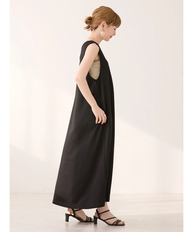 AMERICAN HOLIC 丈違いジョーゼットＶネックワンピース Black