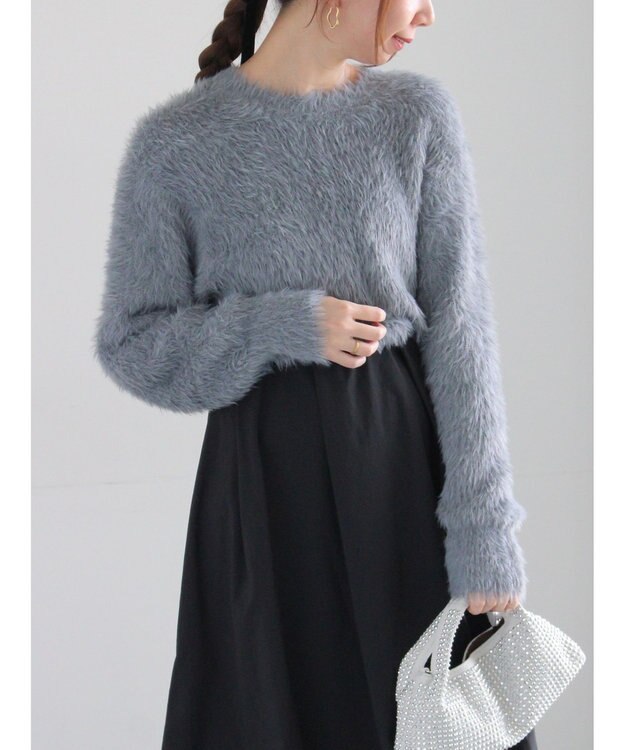 Te chichi シャギーヤーンロングスリーブニット チャコールグレー