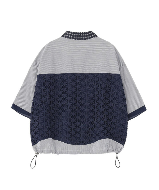 YECCA VECCA レースMIXレイヤードハーフスリーブシャツ Stripe