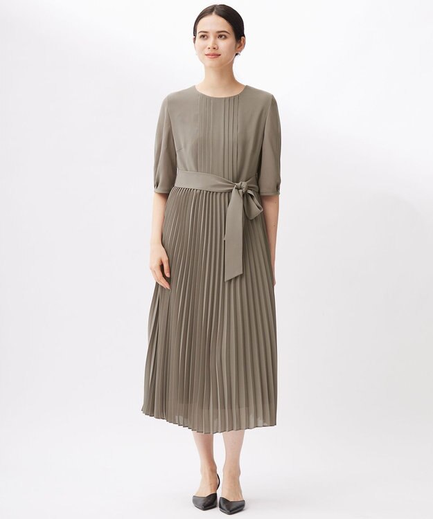 自由区 S 【洗える】シフォンプリーツ ワンピース モカ