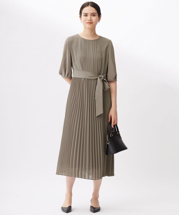 自由区 S 【洗える】シフォンプリーツ ワンピース モカ