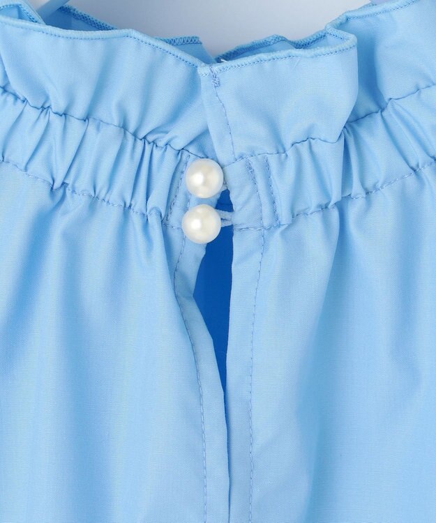 Feroux 【洗える】スタンドカラーフリルスリーブ ブラウス ブルー系