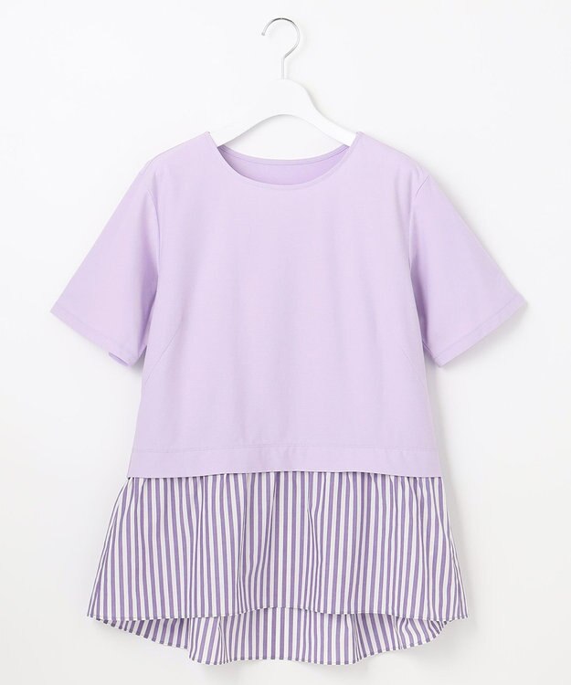 自由区 【洗える】コンビネーションシャーティング ペプラムデザイン カットソー ライラック系1
